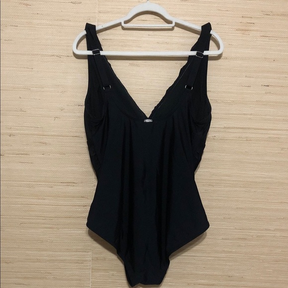 DKNY Black Ruffle V-neck One Piece Swimsuit size 16 - Picture 6 of 9